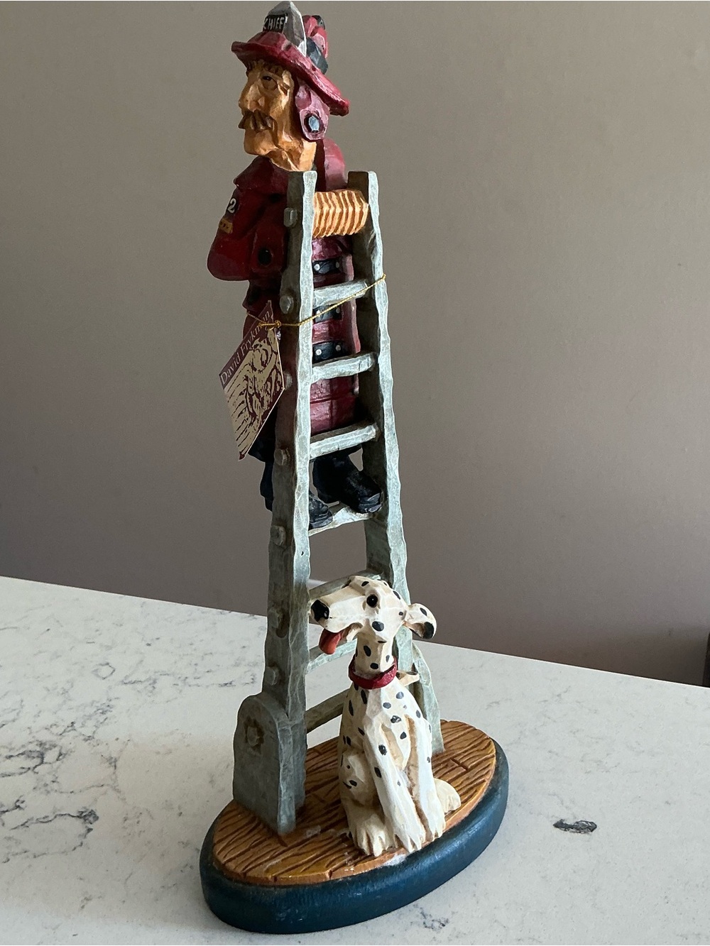 David Frykman 1999 figurine firefighter on ladder and Dalmatian dog #DF3910